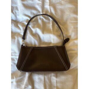 Kenneth Cole Reaction Brown Leather Shoulder Bag With White Stitching